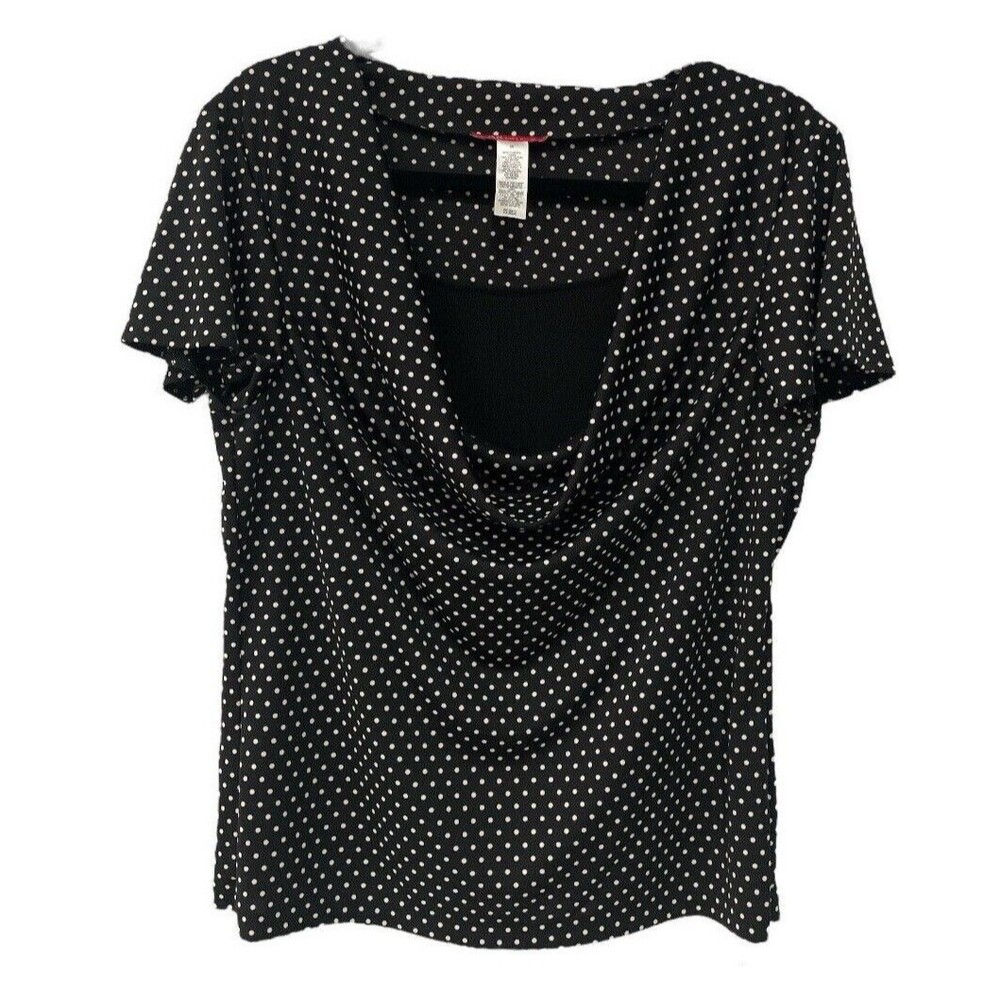 Anne Klein Medium Top Black and White Polka Dot Asymmetrical meCowl Neck